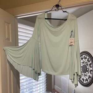 Free People Elegant Mint Green Flared Sleeve Top